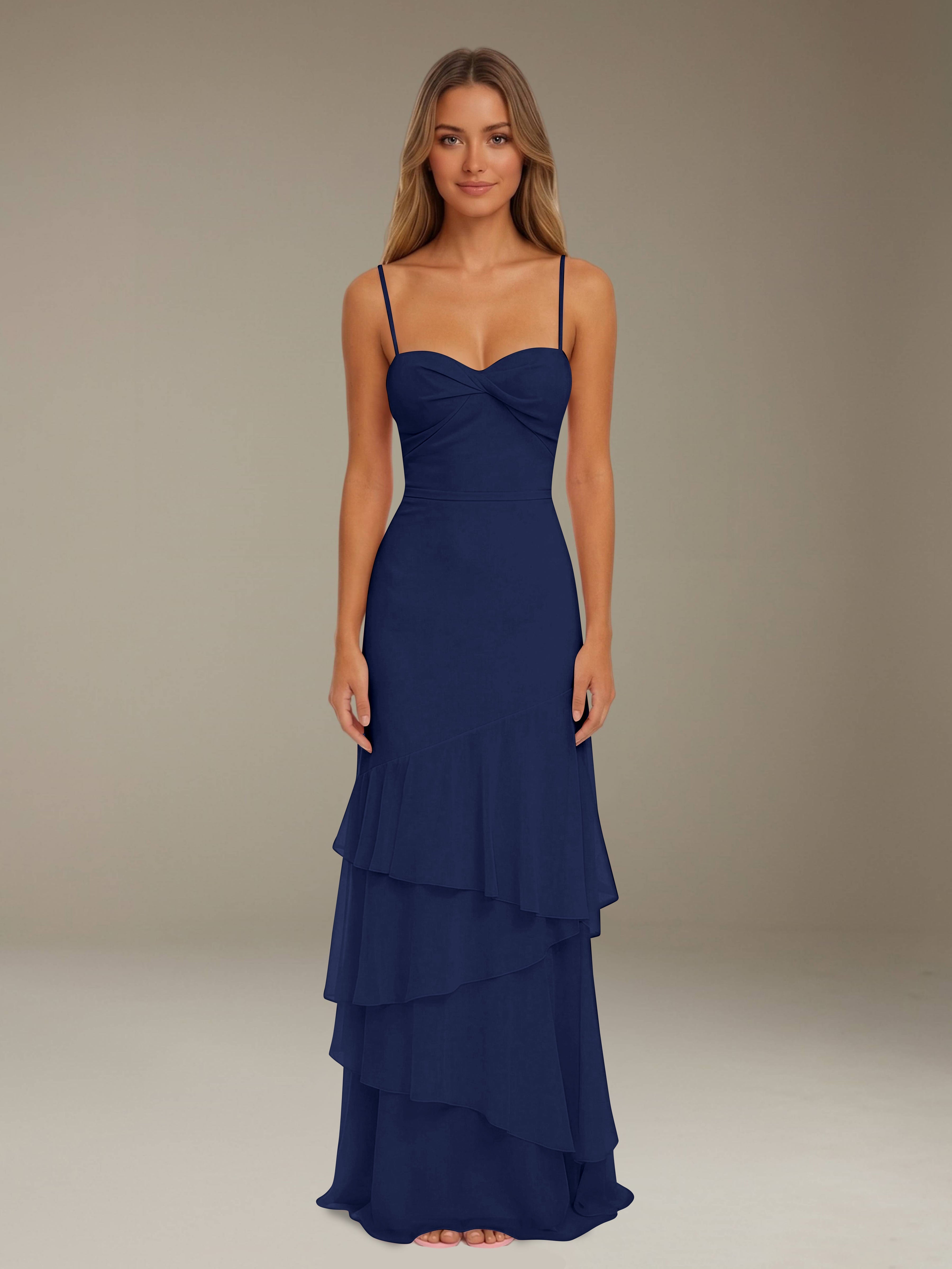 Women’s Tiered Chiffon A-Line Maxi Dress | Sweetheart Neck Occasion Gown