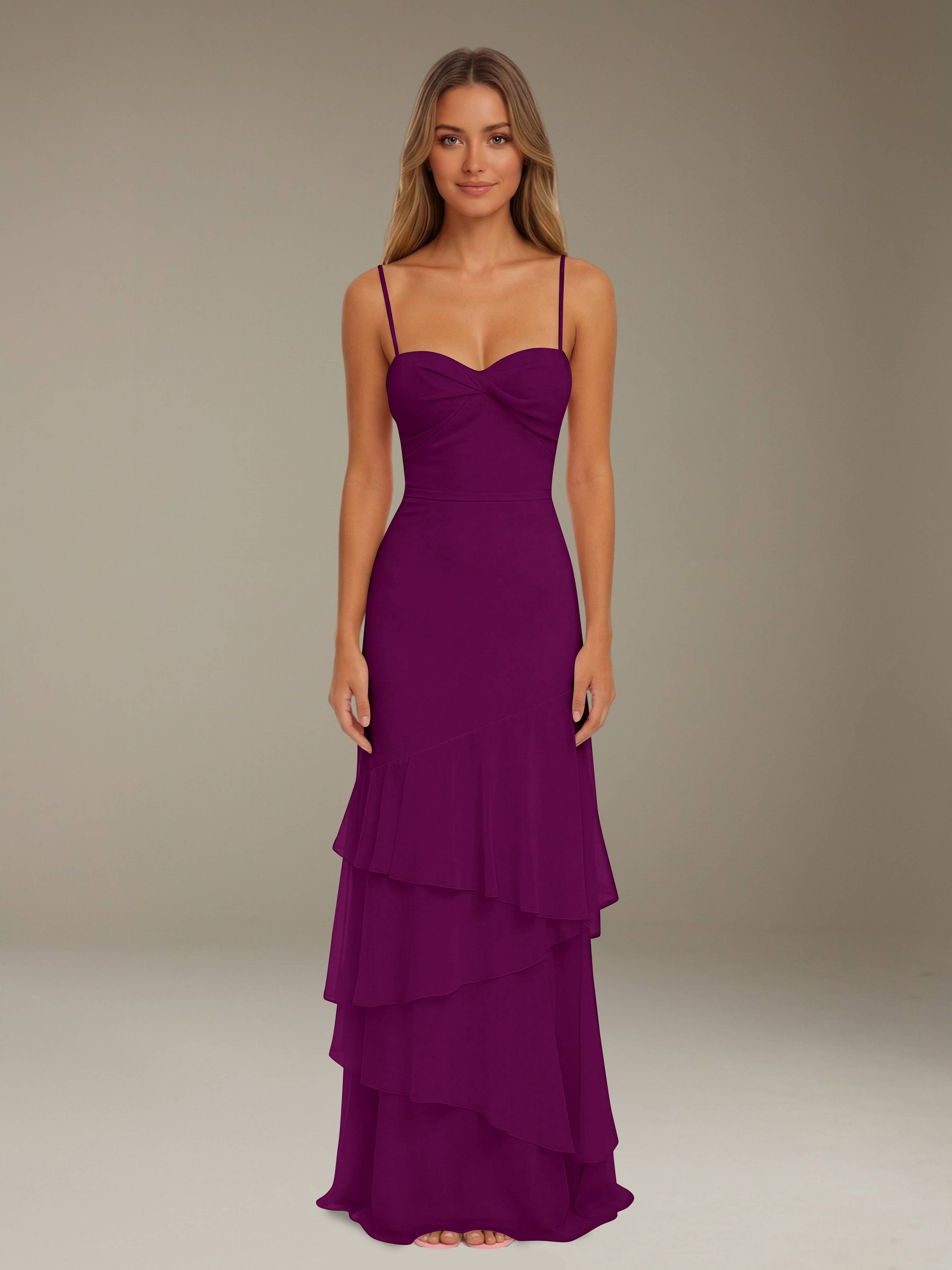 Women’s Tiered Chiffon A-Line Maxi Dress | Sweetheart Neck Occasion Gown