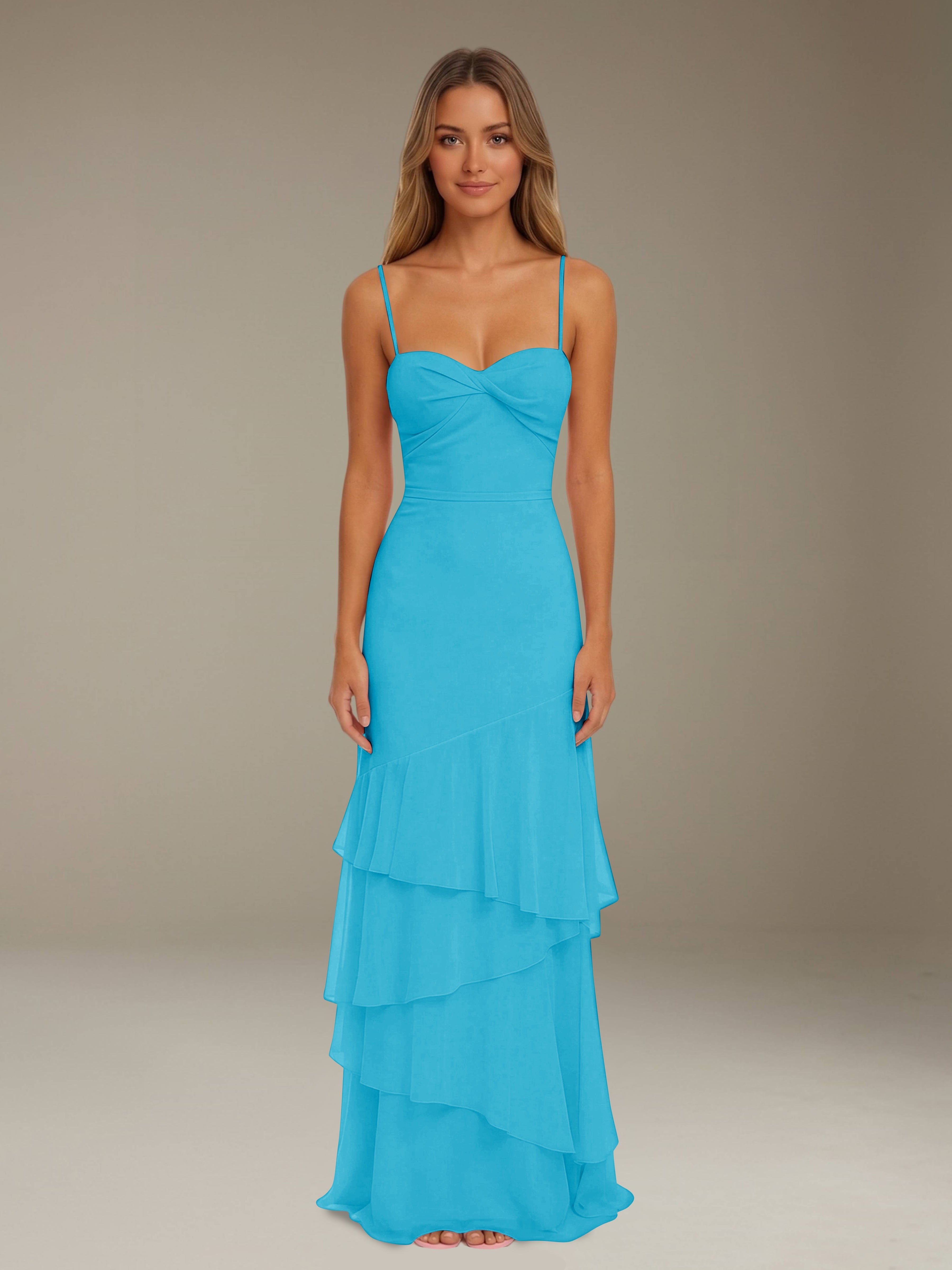Women’s Tiered Chiffon A-Line Maxi Dress | Sweetheart Neck Occasion Gown