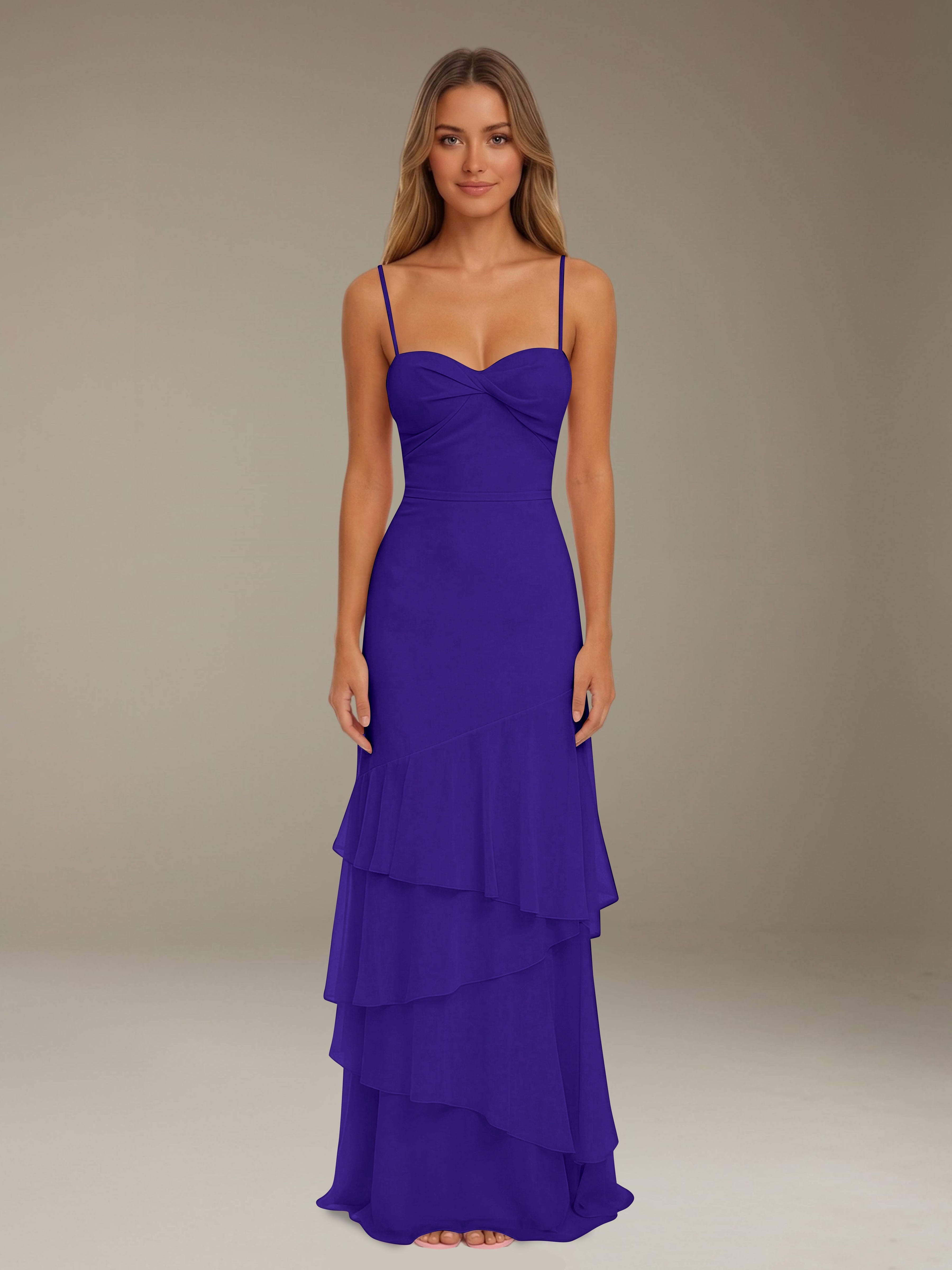 Women’s Tiered Chiffon A-Line Maxi Dress | Sweetheart Neck Occasion Gown