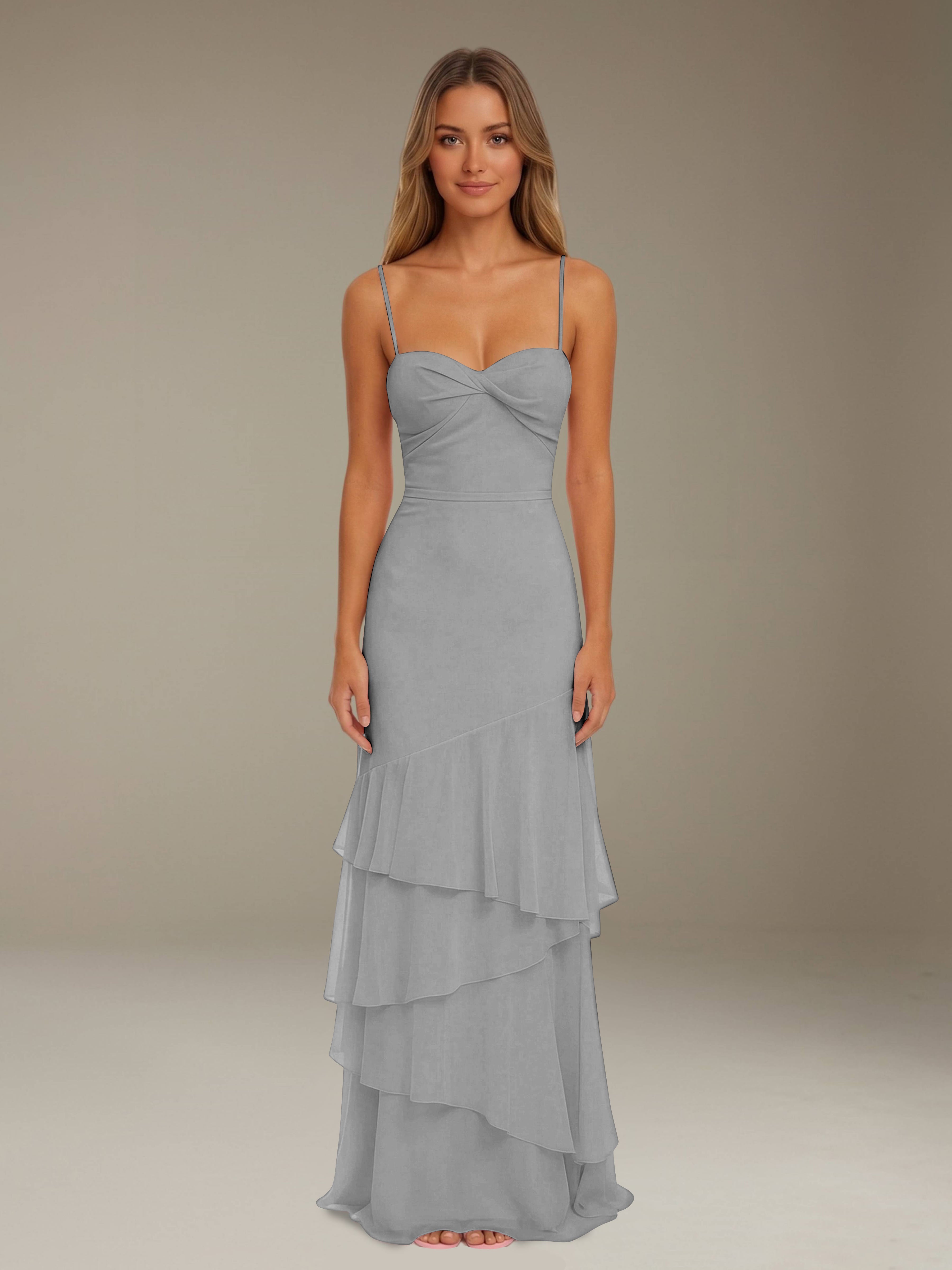Women’s Tiered Chiffon A-Line Maxi Dress | Sweetheart Neck Occasion Gown