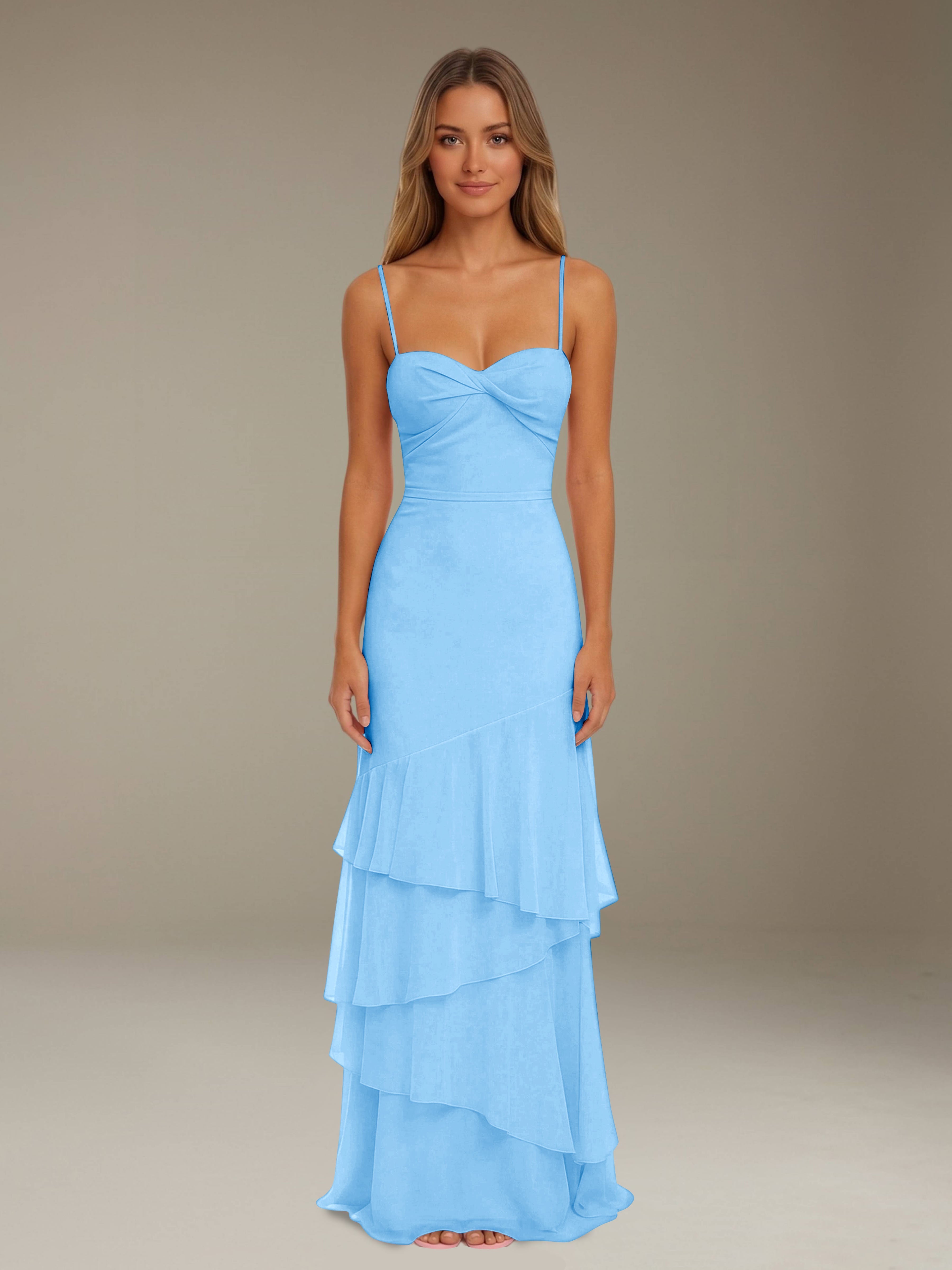 Women’s Tiered Chiffon A-Line Maxi Dress | Sweetheart Neck Occasion Gown