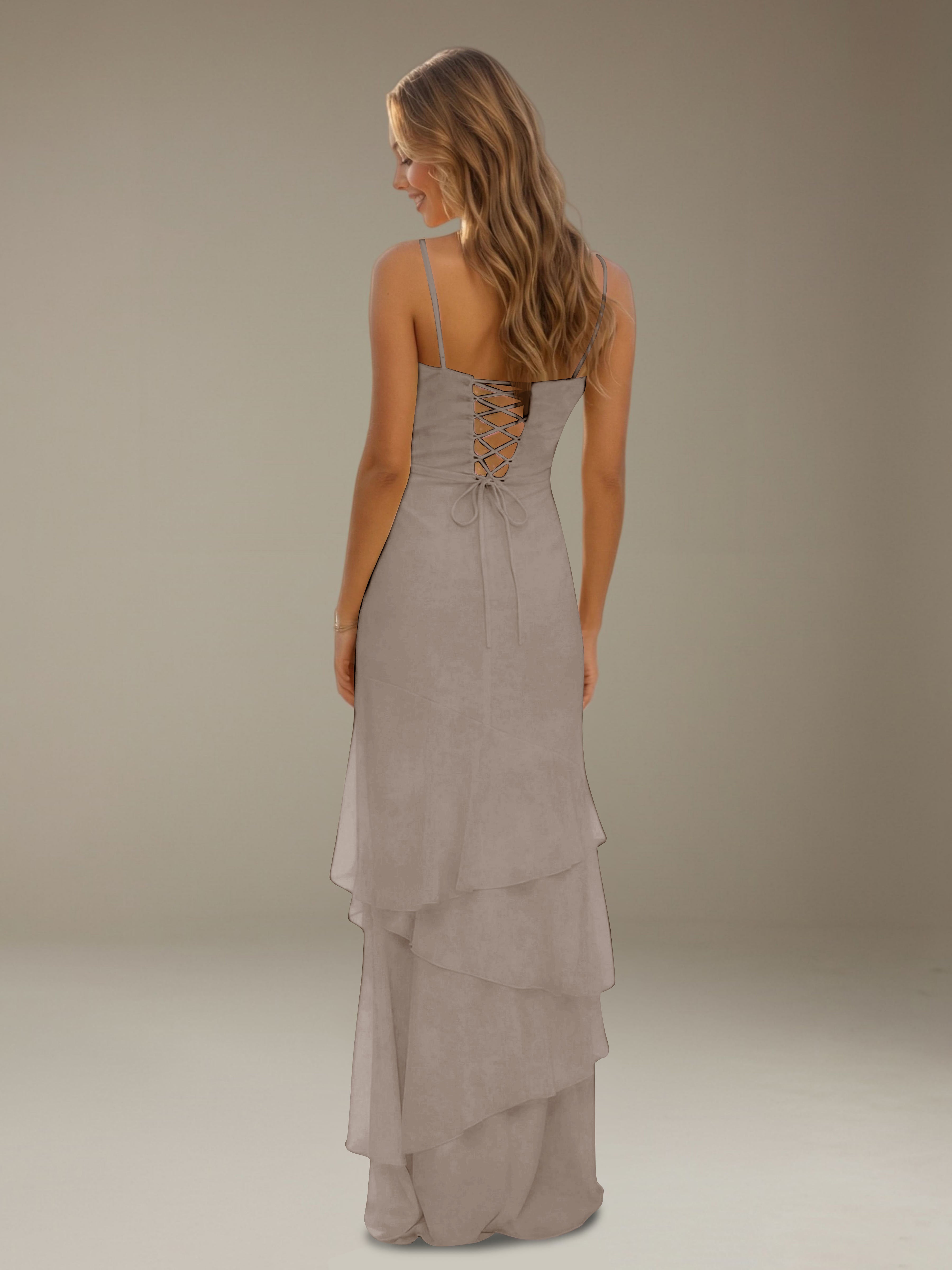 Women’s Tiered Chiffon A-Line Maxi Dress | Sweetheart Neck Occasion Gown