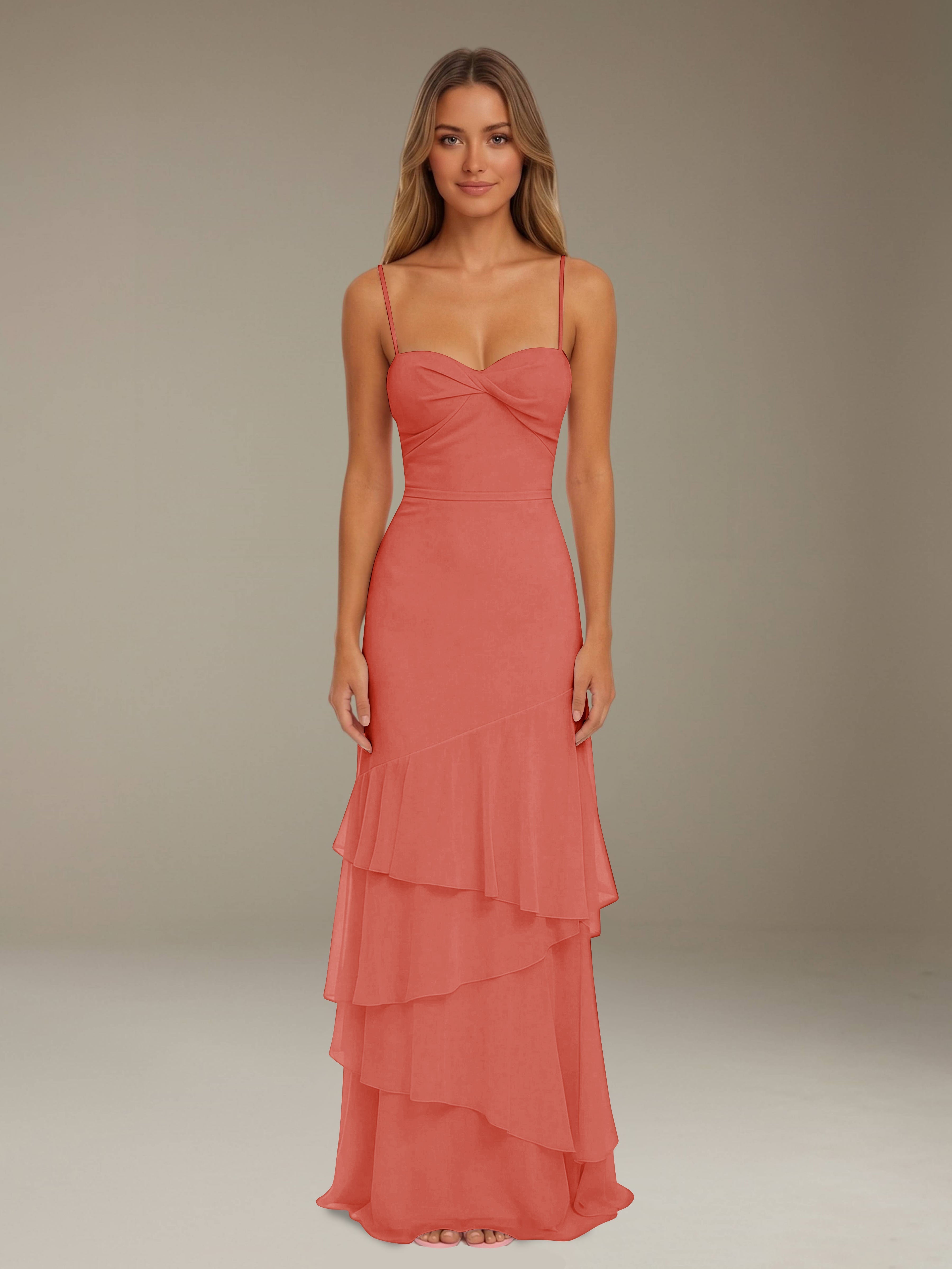 Women’s Tiered Chiffon A-Line Maxi Dress | Sweetheart Neck Occasion Gown