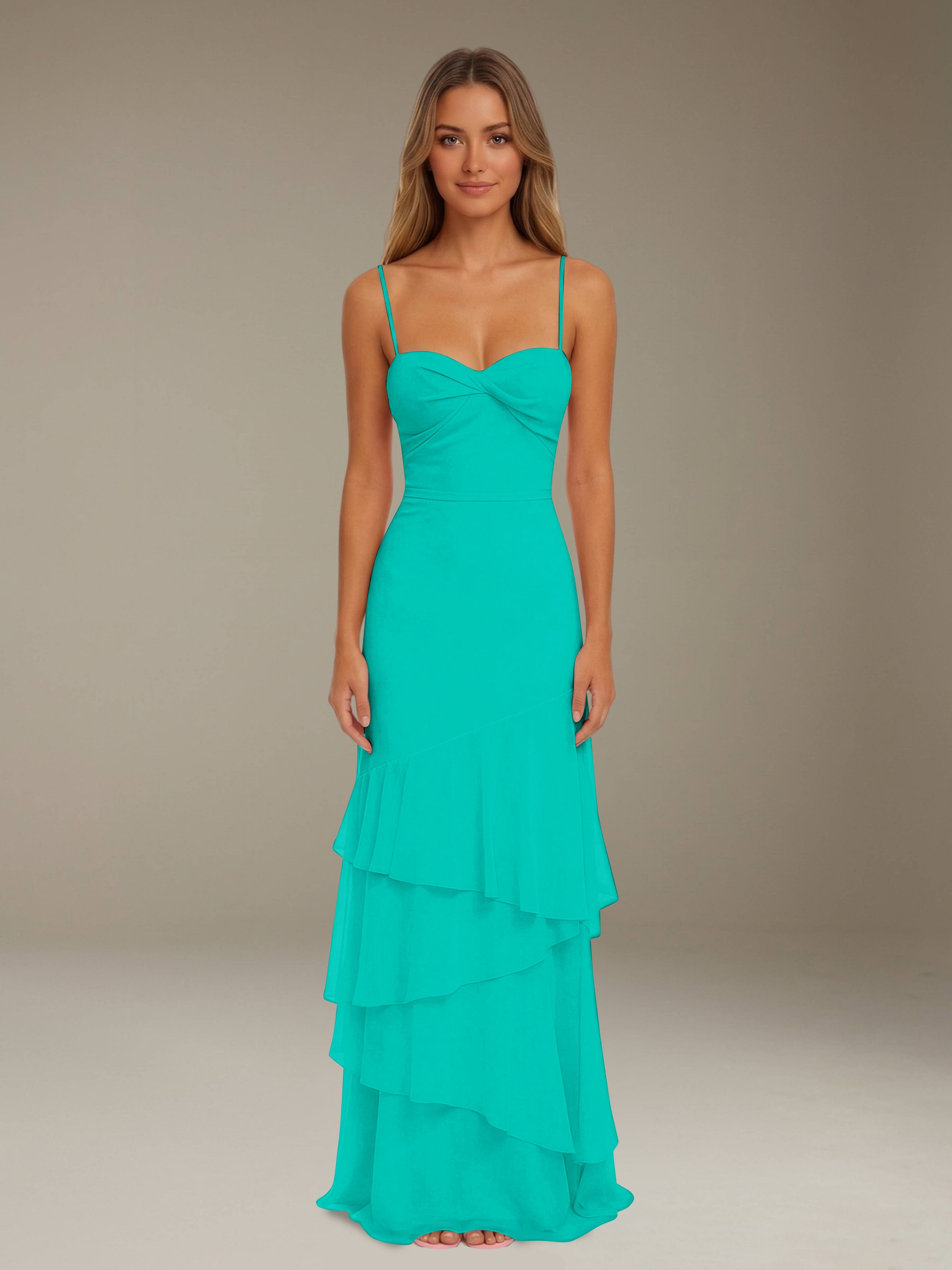 Women’s Tiered Chiffon A-Line Maxi Dress | Sweetheart Neck Occasion Gown