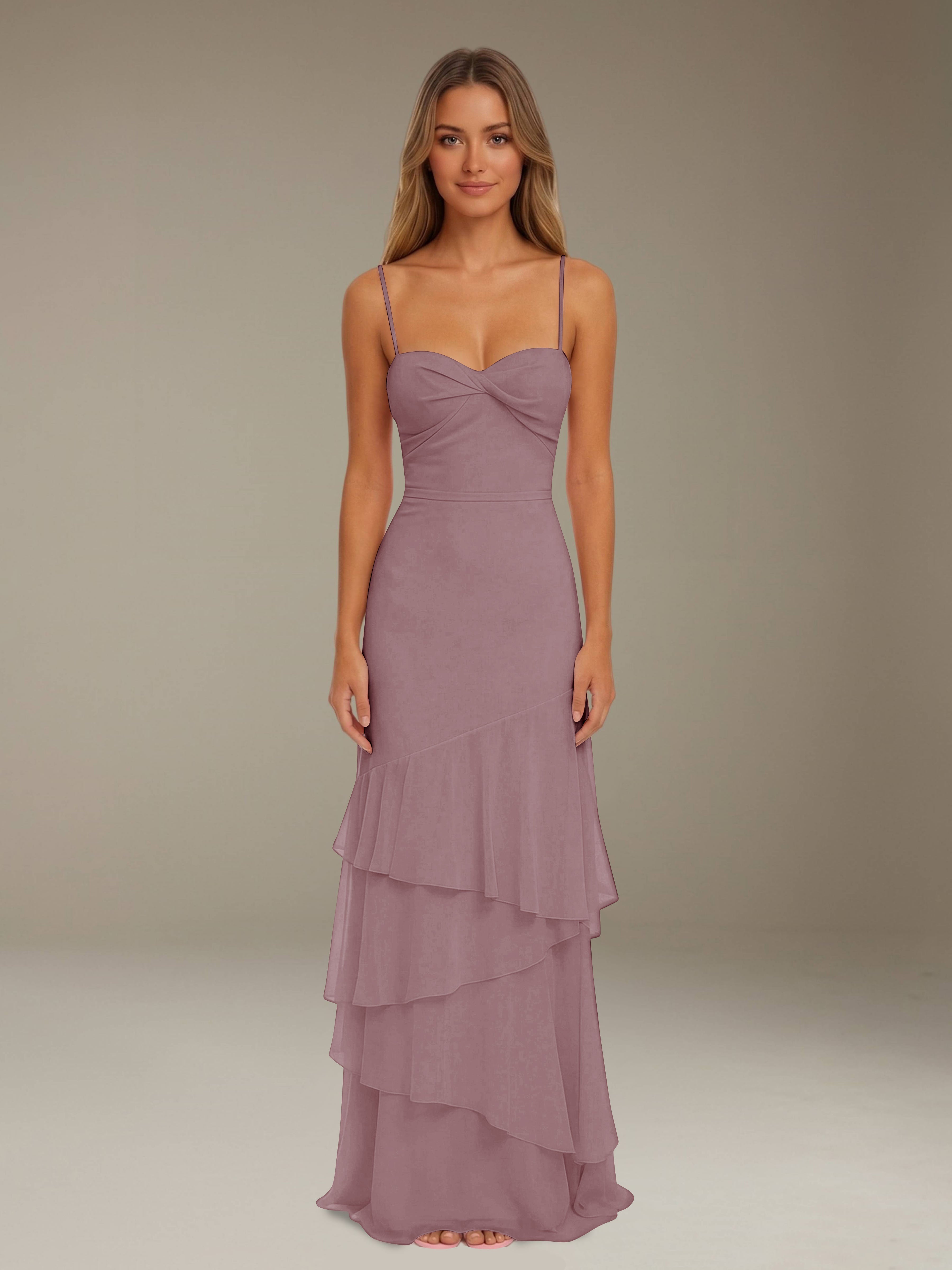 Women’s Tiered Chiffon A-Line Maxi Dress | Sweetheart Neck Occasion Gown