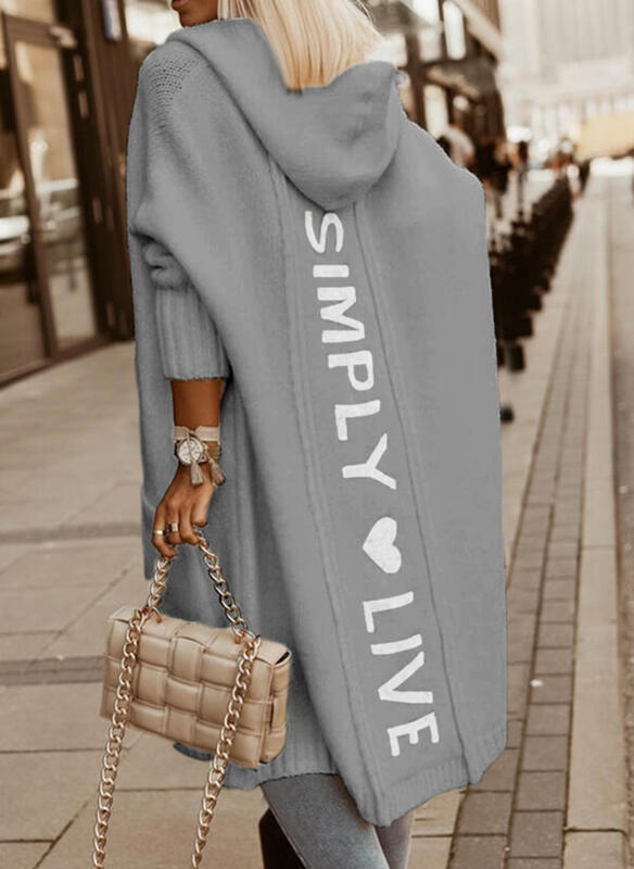 Women's Cardigan Hooded Long Knit Open Front - Silver