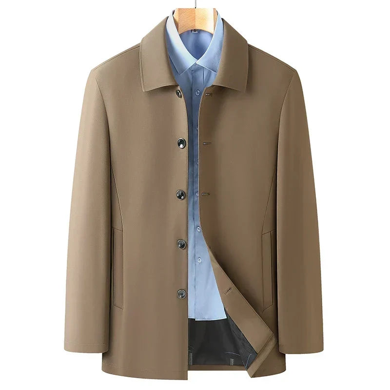 Men's Jacket Single-Breasted Button-Up Longline - Brown
