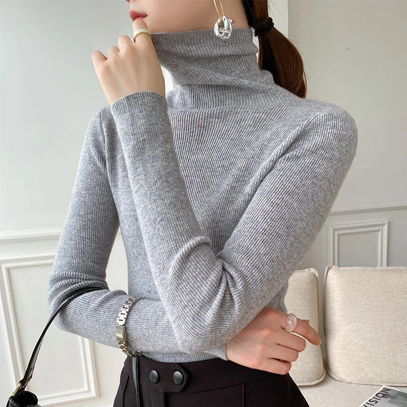 Women's long-sleeve ribbed turtleneck jumper