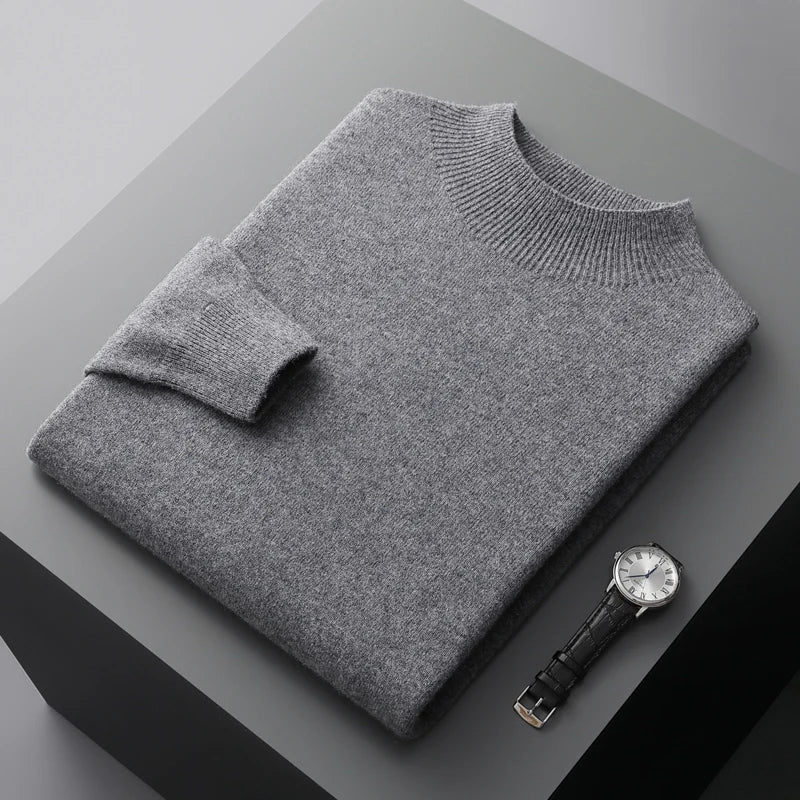 Men's Jumper Mock-Neck Soft Knit Relaxed Fit - Dark Grey