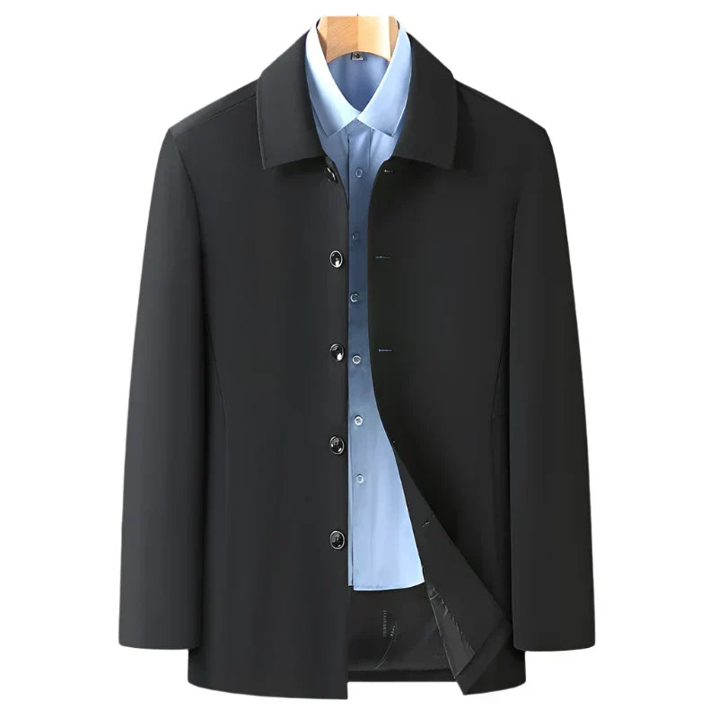 Men's Jacket Single-Breasted Button-Up Longline - Black