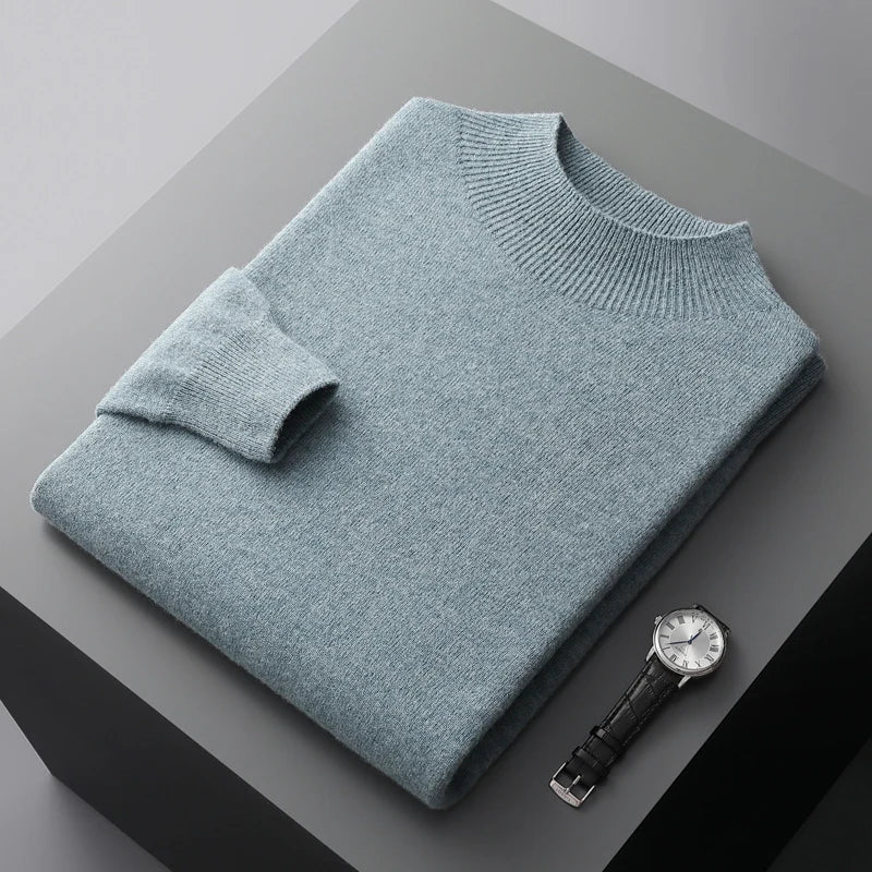 Men's Jumper Mock-Neck Soft Knit Relaxed Fit - Turquoise