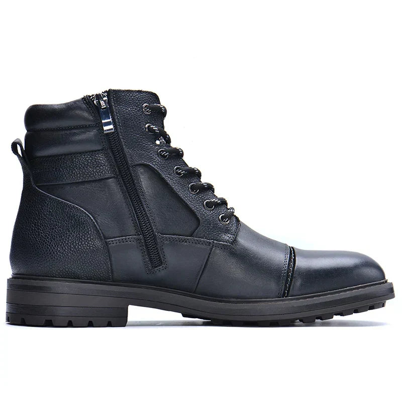 Men's Leather Boot Lace-Up Side Zip - Black