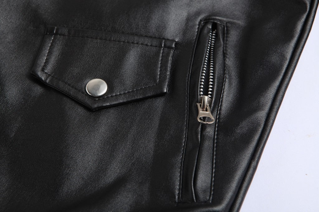 Men's fitted biker jacket with notched collar, asymmetric zip and buckled waist belt