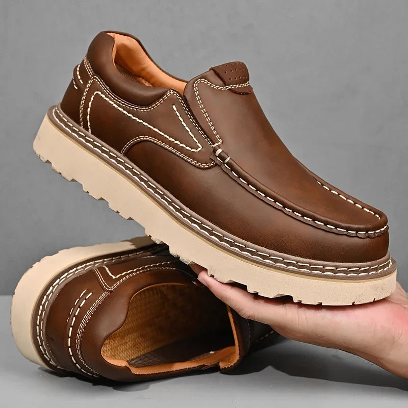 Men's slip-on loafers with contrast stitching and chunky lug soles