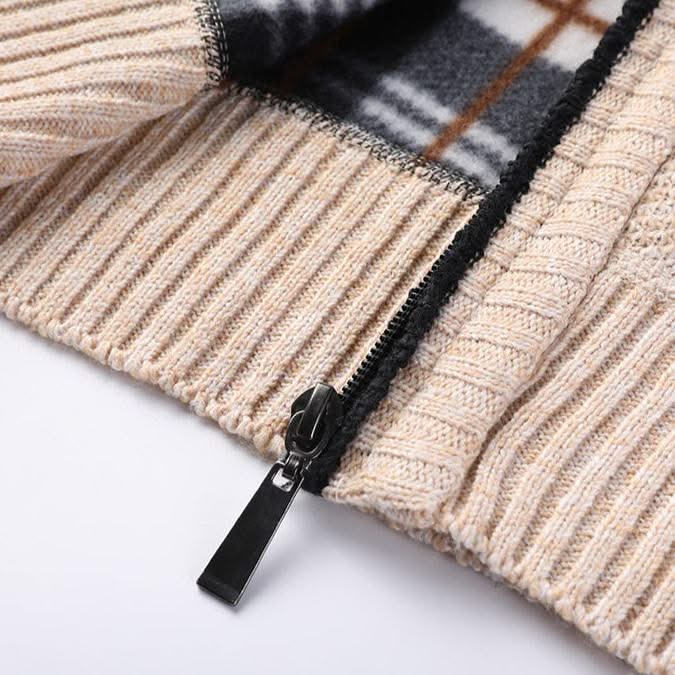 Men's textured knit jacket with mock neck, zip front and side pockets