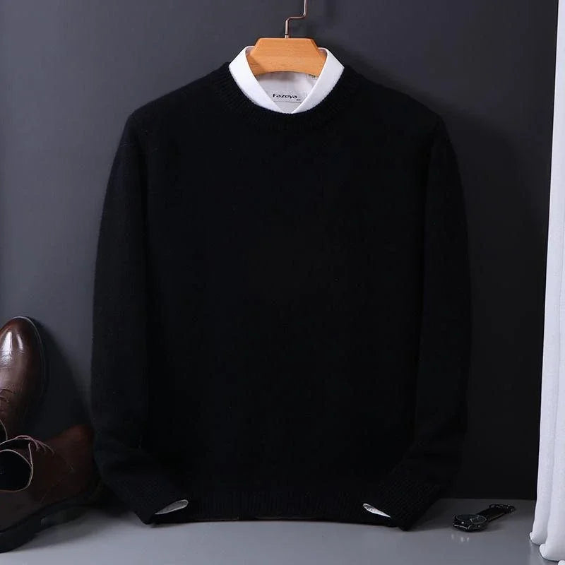 Men's plain crew neck jumper with long sleeves and ribbed trims