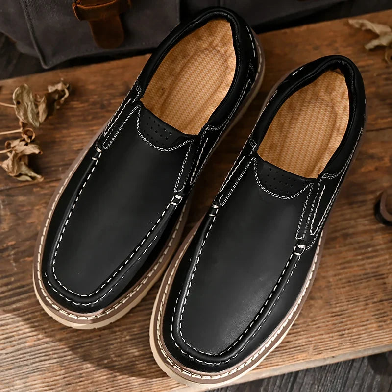Men's slip-on loafers with contrast stitching and chunky lug soles