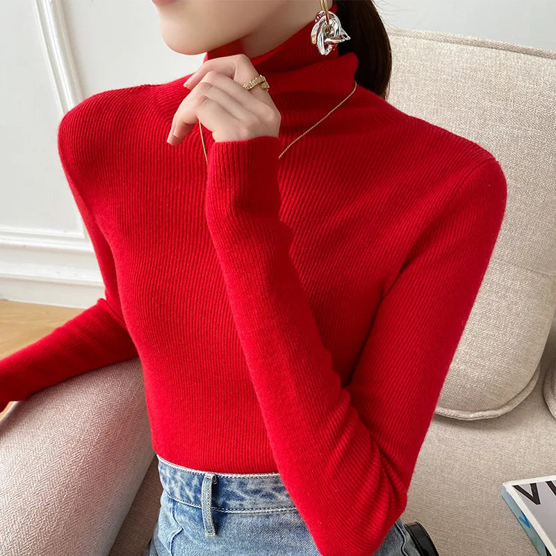 Women's long-sleeve ribbed turtleneck jumper