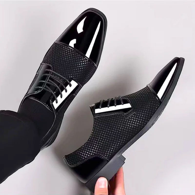 Men's Oxford Shoes Patent Cap Toe Lace-Up - Black
