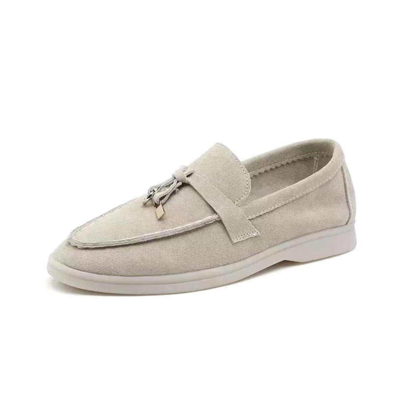 Women's pointed toe loafers with flat soles and front trim