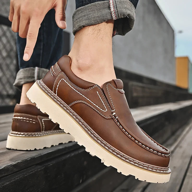 Men's slip-on loafers with contrast stitching and chunky lug soles