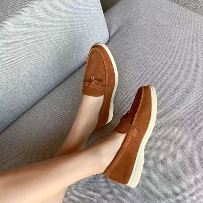 Women's pointed toe loafers with flat soles and front trim