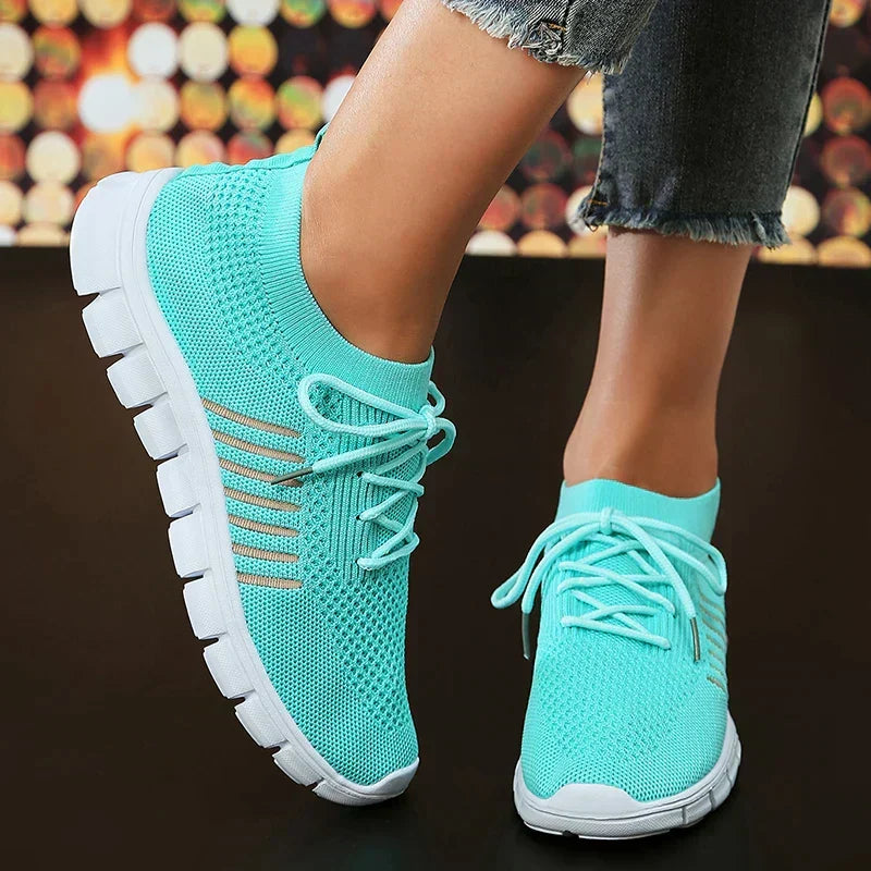 Women's Knit Trainers Lace-Up Mesh Breathable - Turquoise