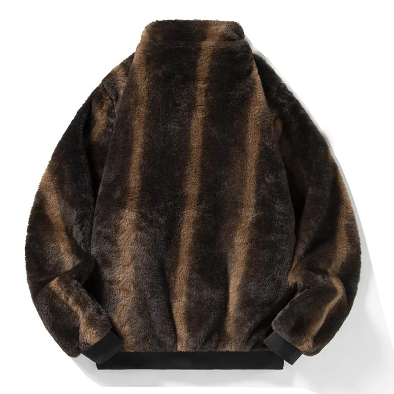 Men's Faux Fur Bomber Jacket Zip-Up