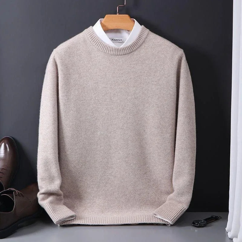 Men's plain crew neck jumper with long sleeves and ribbed trims