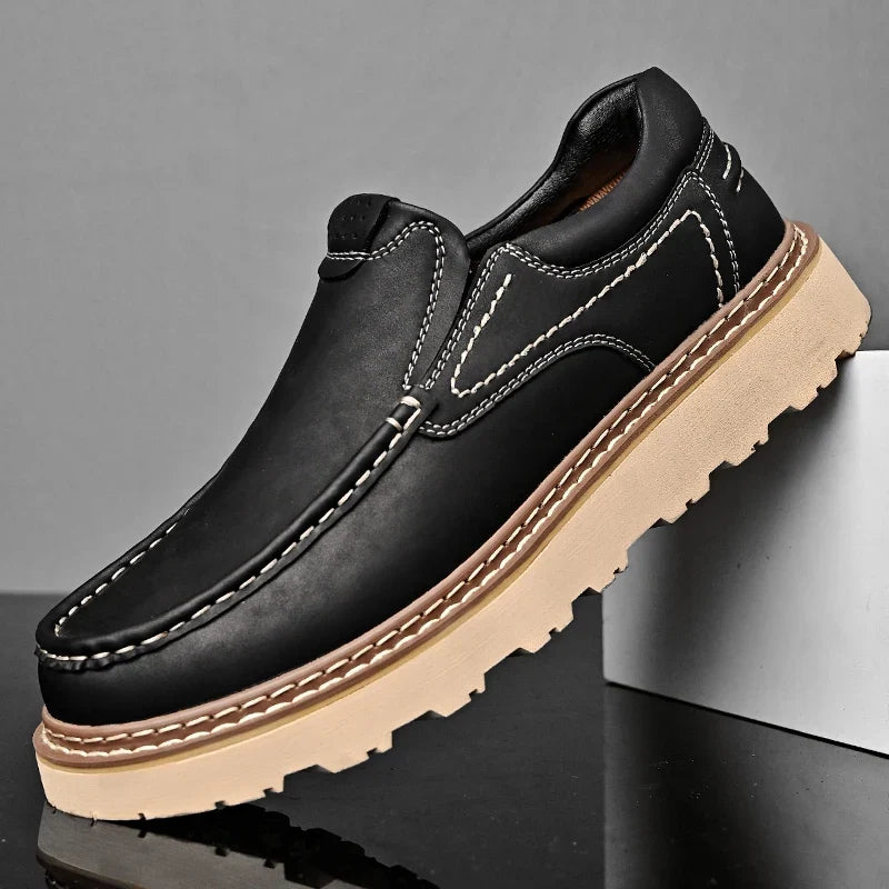 Men's slip-on loafers with contrast stitching and chunky lug soles