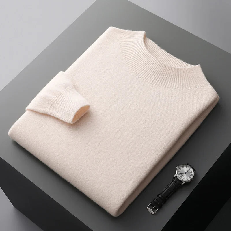 Men's Jumper Mock-Neck Soft Knit Relaxed Fit - Beige