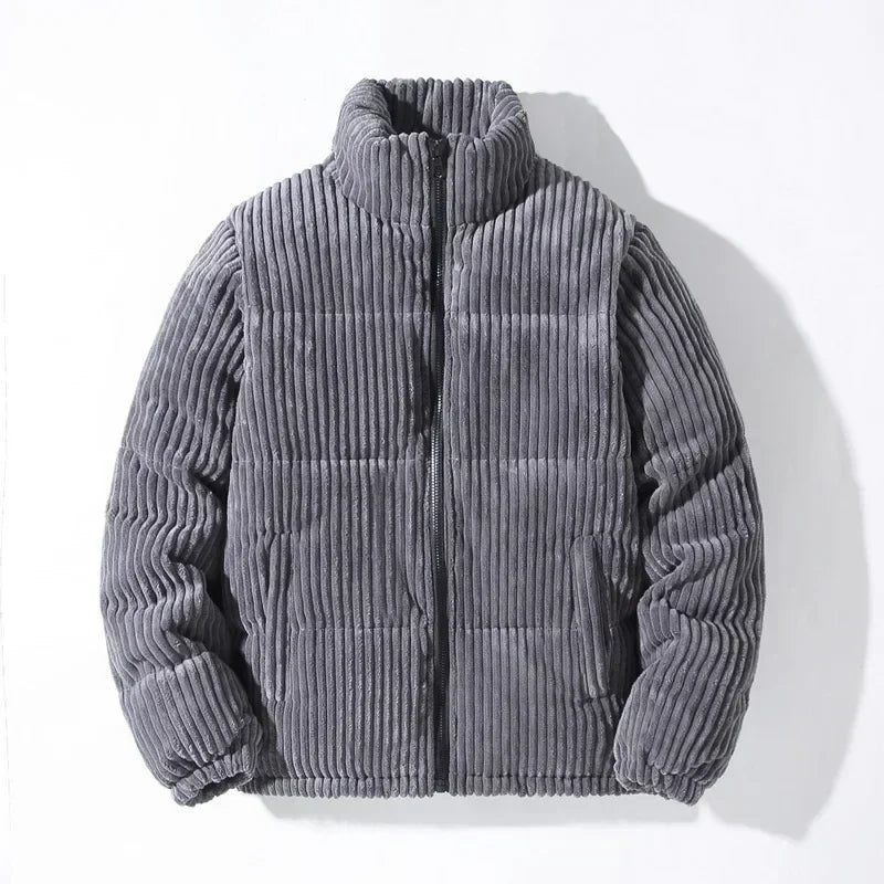 Men's Corduroy Puffer Jacket Stand Collar - Grey