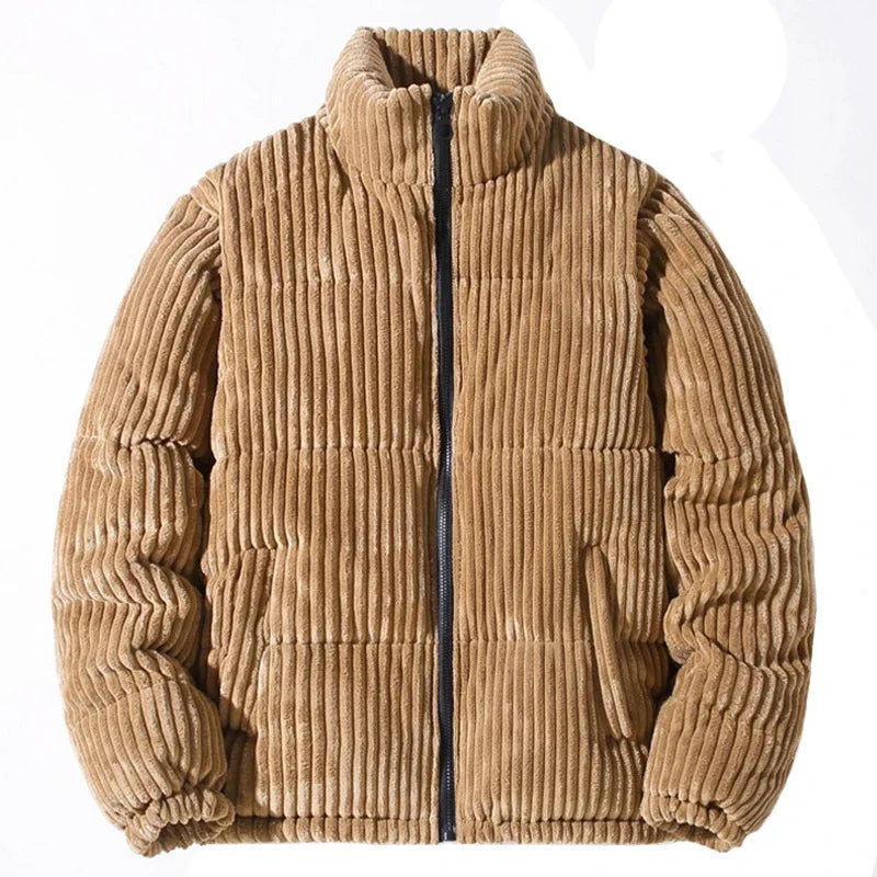 Men's Corduroy Puffer Jacket Stand Collar - Khaki