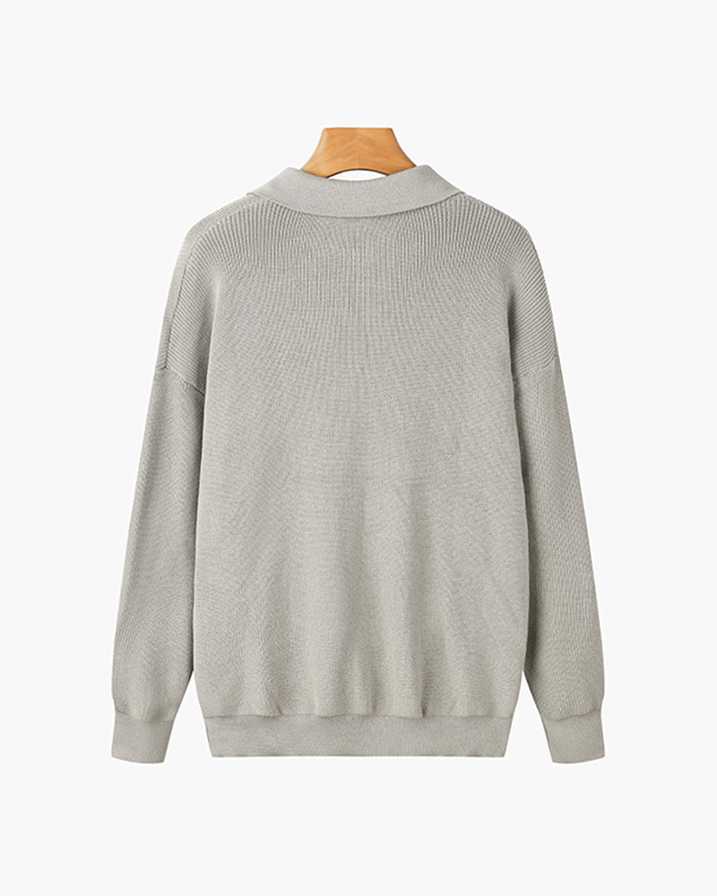 Men's textured half-zip jumper with collared neckline and long sleeves