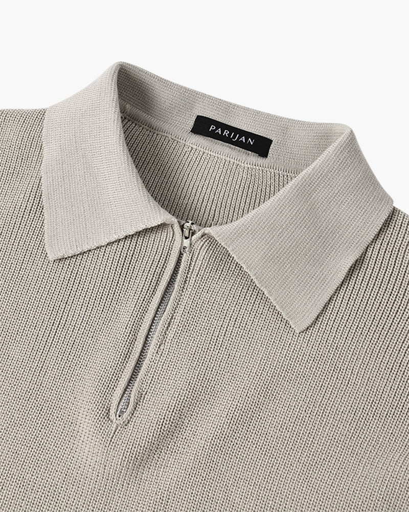 Men's textured half-zip jumper with collared neckline and long sleeves