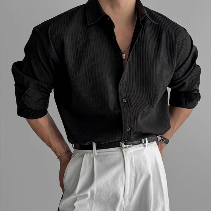Men’s Textured Relaxed-Fit Shirt | Breathable Pleated Button-Up Shirt