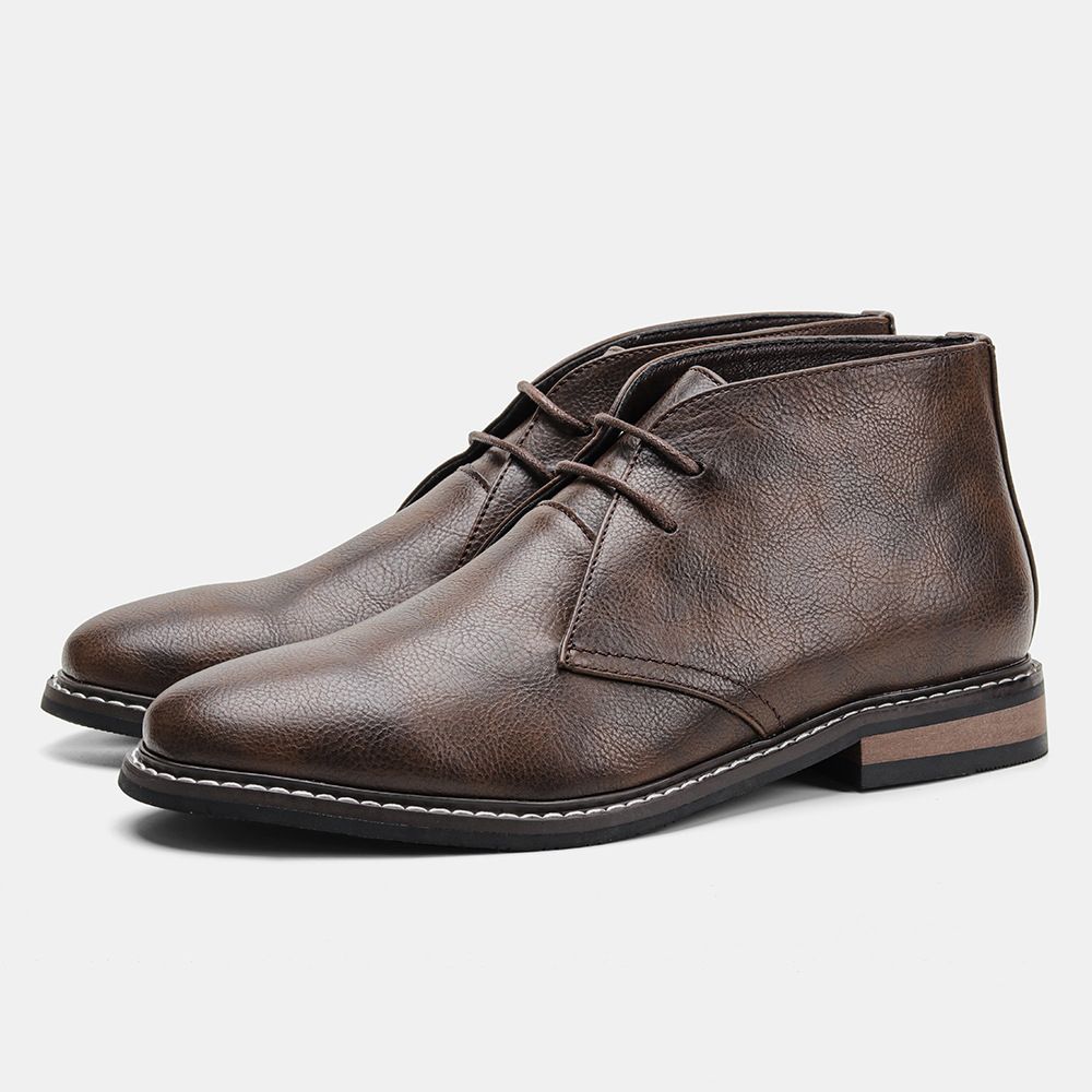 Men's Chukka Boot Leather-Look Lace-Up Rubber Sole - Brown