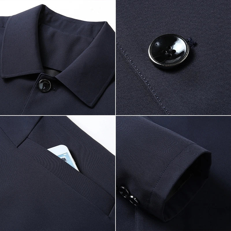 Men's Jacket Single-Breasted Button-Up Longline