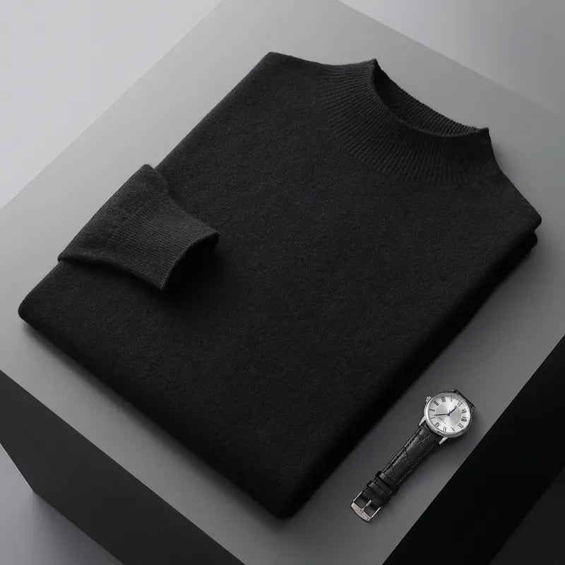 Men's Jumper Mock-Neck Soft Knit Relaxed Fit - Black