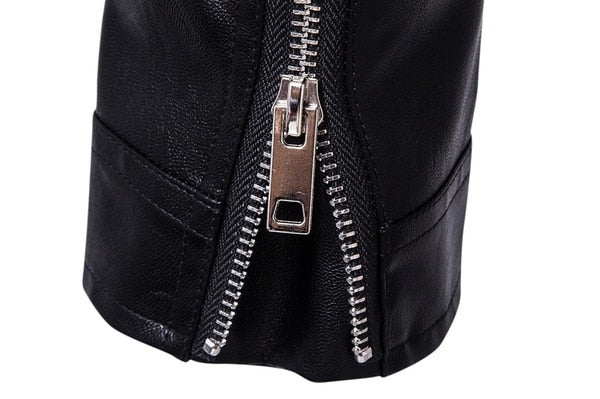 Men's fitted biker jacket with notched collar, asymmetric zip and buckled waist belt