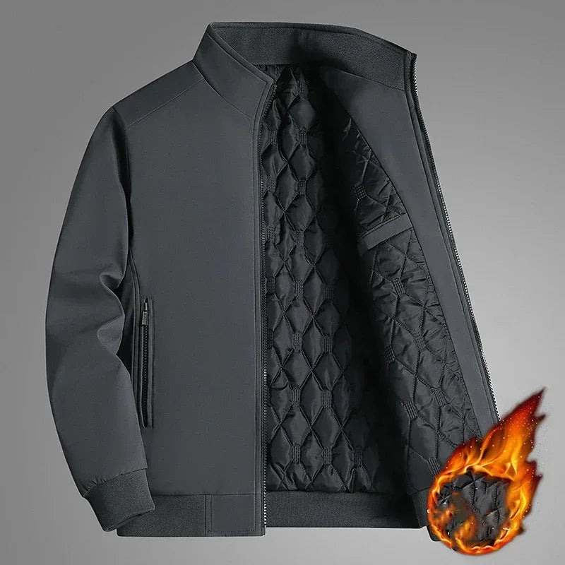 Men's Quilted-Lined Jacket Stand Collar Full-Zip - Grey