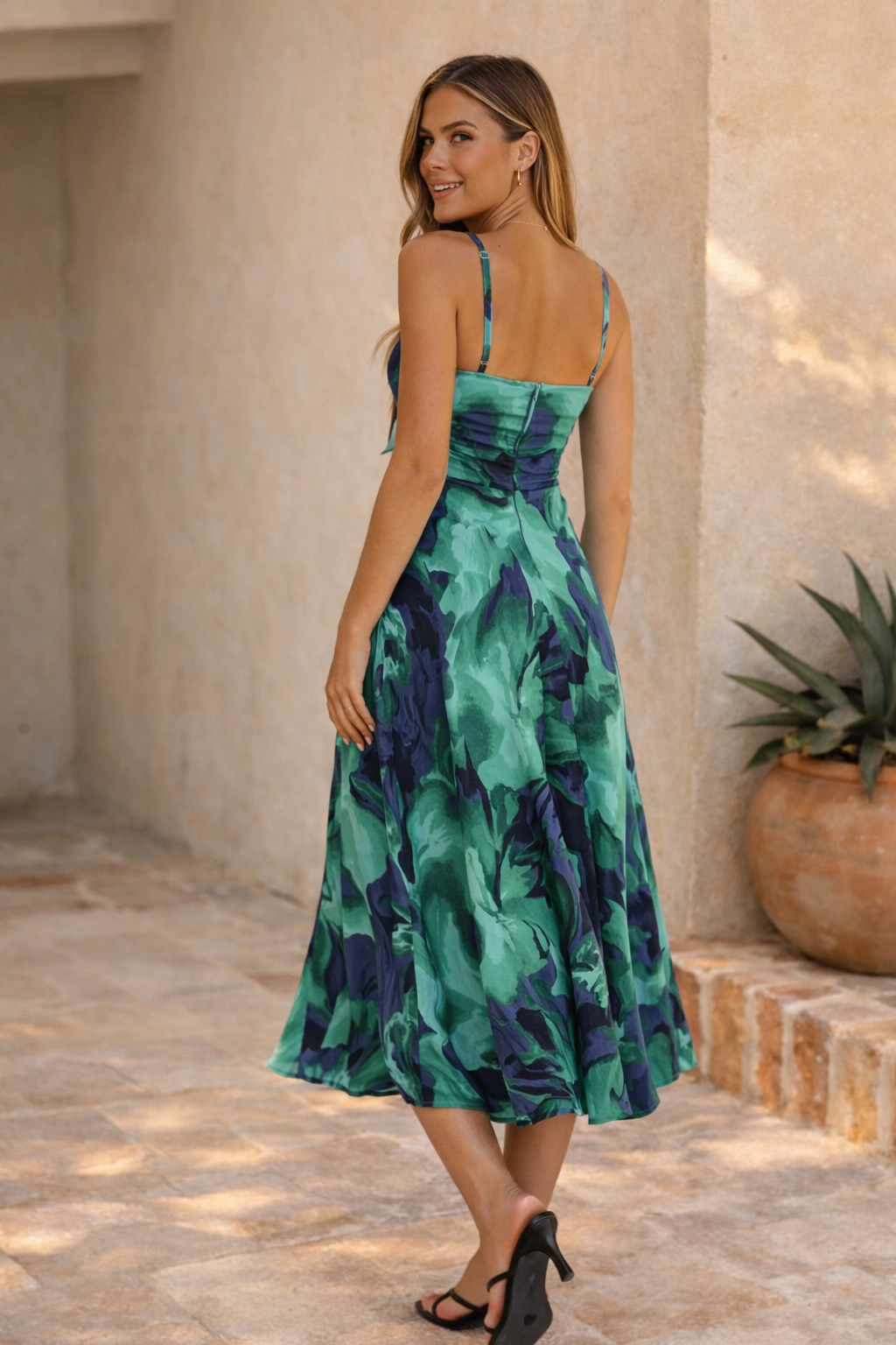 Women’s Tie Front Cut Out Midi Dress Adjustable Strap