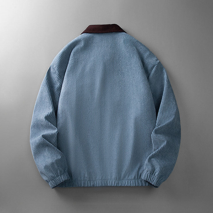 Men's ribbed corduroy zip jacket with contrasting collar and pockets
