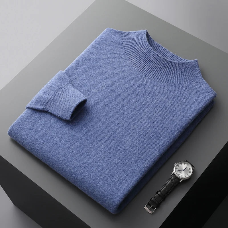 Men's Jumper Mock-Neck Soft Knit Relaxed Fit - Blue