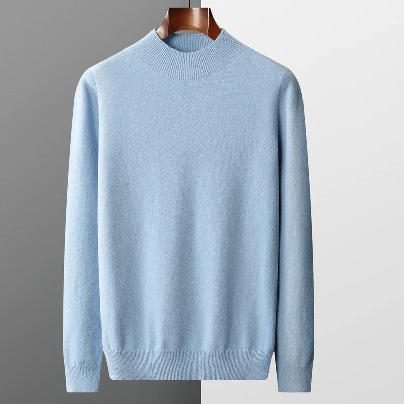 Men's Jumper Mock-Neck Soft Knit Relaxed Fit - Light Grey
