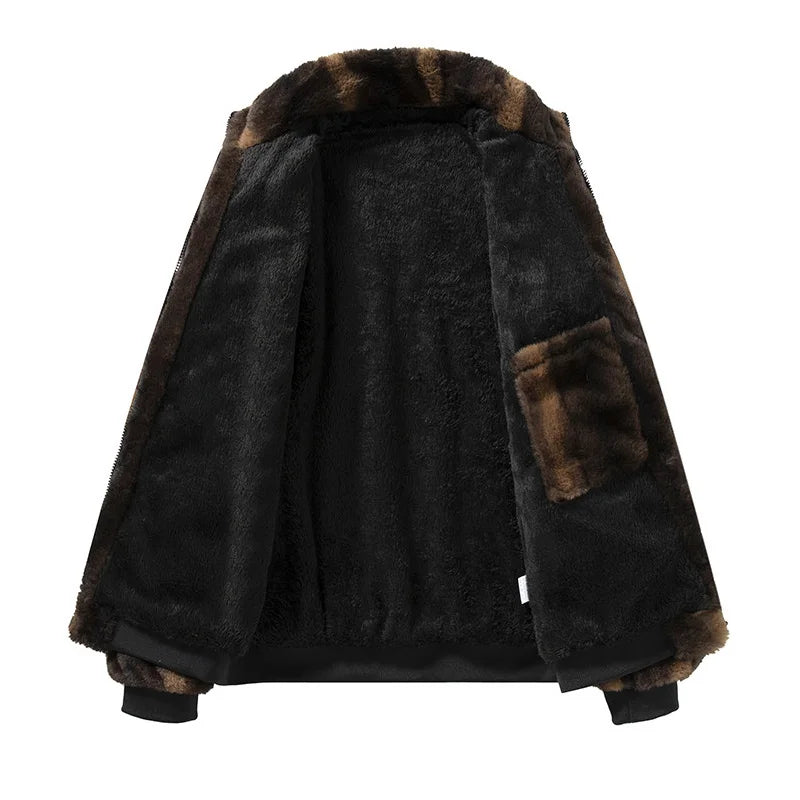 Men's Faux Fur Bomber Jacket Zip-Up