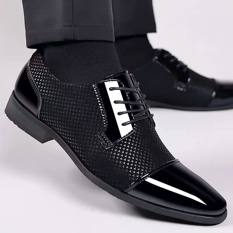 Men's Oxford Shoes Patent Cap Toe Lace-Up - Black