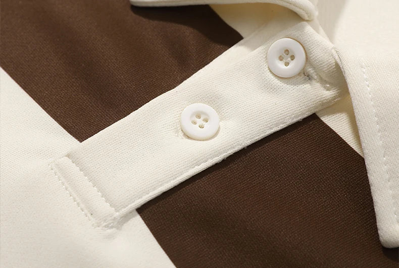Long-sleeve striped polo jumper with collar, button placket and ribbed trims