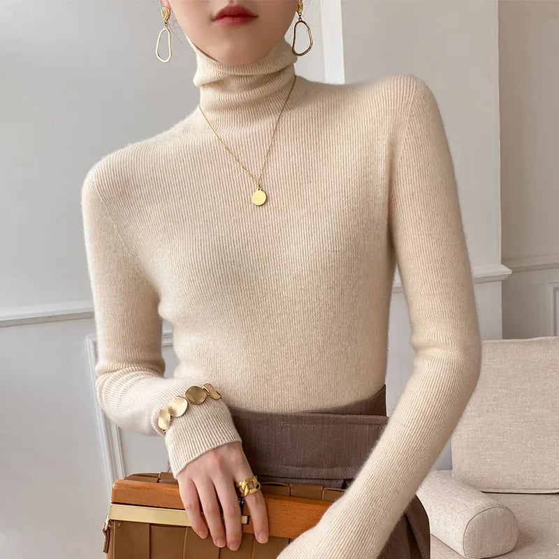 Women's long-sleeve ribbed turtleneck jumper